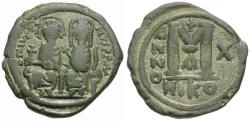 Ancient Coins - *Sear 369* Byzantine Empire. Justin II (AD 565-578) with Sophia Æ Follis