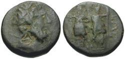 Ancient Coins - Coele-Syria. Chalkis ad Libanon. Ptolemaios, Tetrarch (85-40 BC) Æ19 / Dioscuri