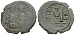 Ancient Coins - *Sear 360* Byzantine Empire. Justin II (AD 565-578) with Sophia Æ Follis