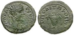 Ancient Coins - Septimius Severus (AD 193-211). Moesia Inferior. Nicopolis ad Istrum Æ17 / Basket of Fruit