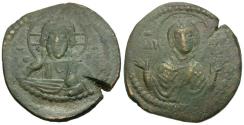 Ancient Coins - *Sear 1867* Byzantine Empire. Anonymous. Class G Æ Follis / Christ and Virgin