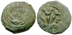 Ancient Coins - Judaea. Roman Procurators. Valerius Gratus (AD 15-26) Æ Prutah / Three Lilies
