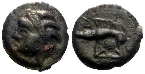 Ancient Coins - EF/EF Leuci tribe Potin / Wild man & Boar