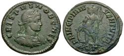 Ancient Coins - Crispus, Caesar (AD 317-326) Æ3 / Crispus in Military Dress