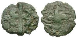 Ancient Coins - Ancient France. Celtic Gaul. Veliocasses Tribe Æ15 / Swastika of Horse Heads