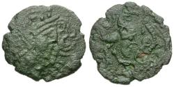 Ancient Coins - Ancient France. Celtic Gaul. Bellovaci Tribe Æ17 / Man-headed Rooster