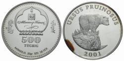 World Coins - Mongolia Proof AR 500 Tögrög / Tibetan Blue Bear