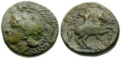Ancient Coins - Thessaly. Pharsalos Æ15 / Horseman