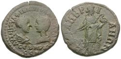 Ancient Coins - Philip I (AD 244-249) with Otacilia Severa. Thrace. Mesambria Æ25 / Hygieia