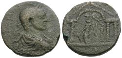Ancient Coins - Elagabalus (AD 218-222). Phoenicia. Akko-Ptolemais Æ23 / Temple