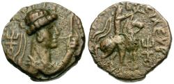 Ancient Coins - Kushan Kings of India. Soter Megas (AD 80-90) Æ Tetradrachm / King on Horseback