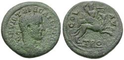 Ancient Coins - Trebonianus Gallus (AD 251-253). Troas. Alexandria Æ22 / Apollo on Griffin