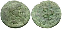 Ancient Coins - Augustus (27 BC-AD 14). Islands of Caria. Cos. Pythonikos Timoxenou, magistrate Æ19 / Serpent Staff
