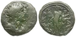 Ancient Coins - Hadrian (AD 117-138). Samaria. Caesarea Maritima Æ18 / Apollo