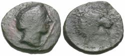 Ancient Coins - Thessaly. Pherai Æ15 / Lion Fountain