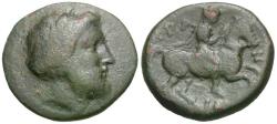 Ancient Coins - Thessaly. Krannon Æ17 / Horseman