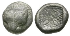 Ancient Coins - Ionia. Miletos AR Obol or 1/8 Stater / Lion's Scalp