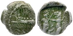 Ancient Coins - Phoenicia. Sidon. King Mazaios (353-333 BC) AR 1/16 Shekel / King Fighting Lion