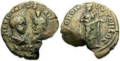 Ancient Coins - Philip II, as Caesar (AD 244-247) with Serapis. Moesia Inferior. Tomis Æ26 / Hygieia