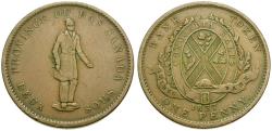 World Coins - Canada. Province of Canada. Bank of Quebec Æ 2 Sous (Penny) Token