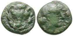 Ancient Coins - Bruttium. Rhegion Æ10 / Lion Scalp
