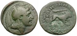 Ancient Coins - Macedon. Koinon. Pseudo-autonomous Æ26 / Lion