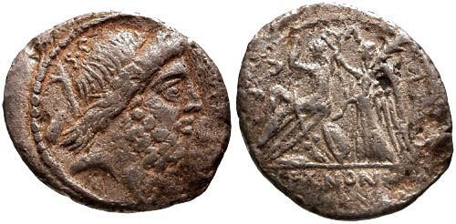 Ancient Coins - 59 BC / gF/gF Nonia 1 Roman Republic Denarius / Roma crowned by Victory