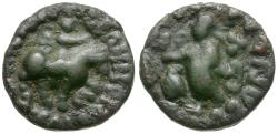 Ancient Coins - Kushan Kings of India. Soter Metas (Vima Takha) Æ Drachm / King on Horseback