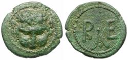 Ancient Coins - Bruttium. Rhegion Æ Onkia / Lion's Scalp