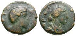 Ancient Coins - Commodus, as Caesar (AD 166-177) Decapolis. Gerasa Æ12 / Tyche