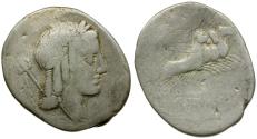 Ancient Coins - 85 BC - Roman Republic. L. Julius Bursio AR Denarius / Victory in Biga