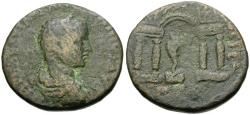 Ancient Coins - Elagabalus (AD 218-222). Phoenicia. Berytus Æ26 / Marsyas in Temple