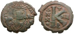 Ancient Coins - *Sear 535* Byzantine Empire. Maurice Tiberius (AD 582-602) Æ Half Follis