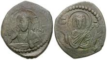Ancient Coins - *Sear 1867* Byzantine Empire. Anonymous. Class G Æ Follis / Christ and Virgin