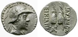 Ancient Coins - Kings of Baktria. Eukratides I (170-145 BC) AR Obol / Caps of Dioscuri