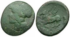 Ancient Coins - Bruttium. Lokroi Epizephyrii. Time of Pyrrhos of Epeiros (281-272 BC) Æ25 / Pegasos