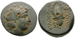 Ancient Coins - Seleukid Kings. Diodotos Tryphon (142-138 BC) Æ18 / Helmet