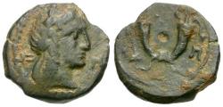 Ancient Coins - Kings of Nabataea. Syllaeus with Aretas IV (9 BC-AD 40) Æ14 / Cornucopia
