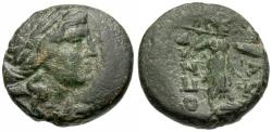 Ancient Coins - Thessaly. Thessalian League. Philokrates, magistrate Æ19 / Athena