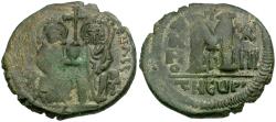 Ancient Coins - *Sear 379* Byzantine Empire. Justin II (AD 565-578) with Sophia Æ Follis