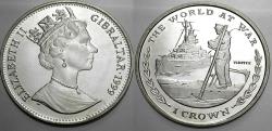 World Coins - Gibraltar. Elizabeth II. The World at War Series Copper-Nickel 1 Crown / Tirpitz Battleship and Sailor