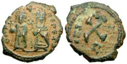 Ancient Coins - *Sear 675* Byzantine Empire. Phocas (AD 602-610) with Leontia Æ Decanummium