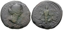 Ancient Coins - Faustina II (AD 147-175). Samaria. Neapolis Æ21 / Cultus Statue of Artemis
