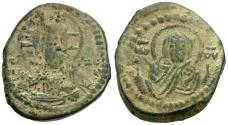 Ancient Coins - *Sear 1867* Byzantine Empire. Anonymous. Class G Æ Follis / Christ and Virgin