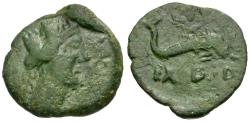 Ancient Coins - Spain. Iberia. Carteia Æ Quadrans / Cupid Riding Dolphin