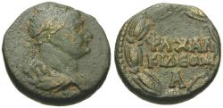 Ancient Coins - Trajan (AD 98-117). Coele-Syria. Chalkis Æ23 / Wreath