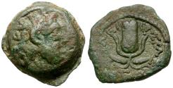 Ancient Coins - Ptolemaic Kings of Egypt. Ptolemy Apion as King of Kyrenaika (104-96 BC) or Ptolemy X Alexander I as King of Kyrenaika Æ12 / Headdress of Isis
