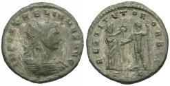 Ancient Coins - Aurelian (AD 270-275) Silvered Æ Antoninianus / Woman Crowning Emperor