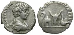 Ancient Coins - Caracalla, as Caesar (AD 196-198) AR Denarius / Priestly Implements