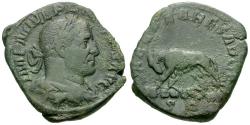 Ancient Coins - Philip I (AD 244-249). Ludi Saeculares (Secular Games) issue Æ Sestertius / Wolf and Twins